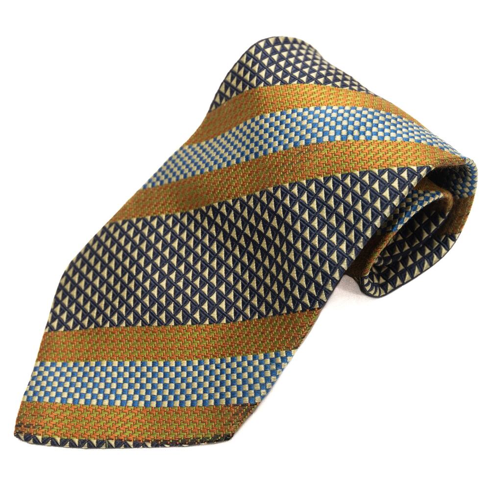 Massimo Livio Gold Black Blue Textured 100% Silk Made In Italy Necktie